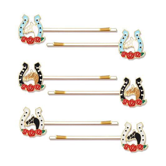 6PCS Kentucky Derby Hair Clips for Women Derby Riding Suit Horse Horseshoe Hairpins Kentucky Derby Hair Accessories Outfits Horse Racing Derby Fan Gifts (6PCS Multicolor 3)