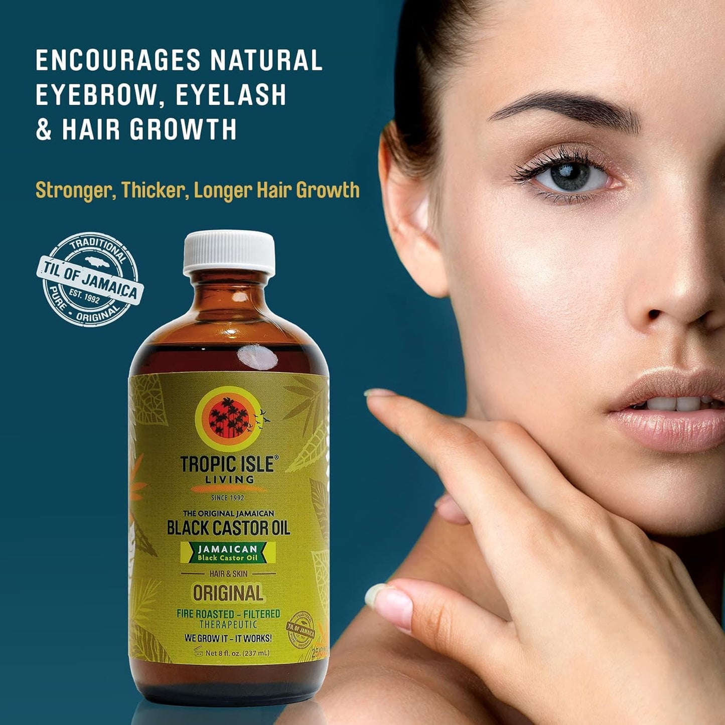 Tropic Isle Living Jamaican Black Castor Oil 4oz/ 120ml Brush Set | For Hair Growth Oil, Skin Conditioning, Eyebrows & Eyelashes, Gives Hydration and Strengthens Hair