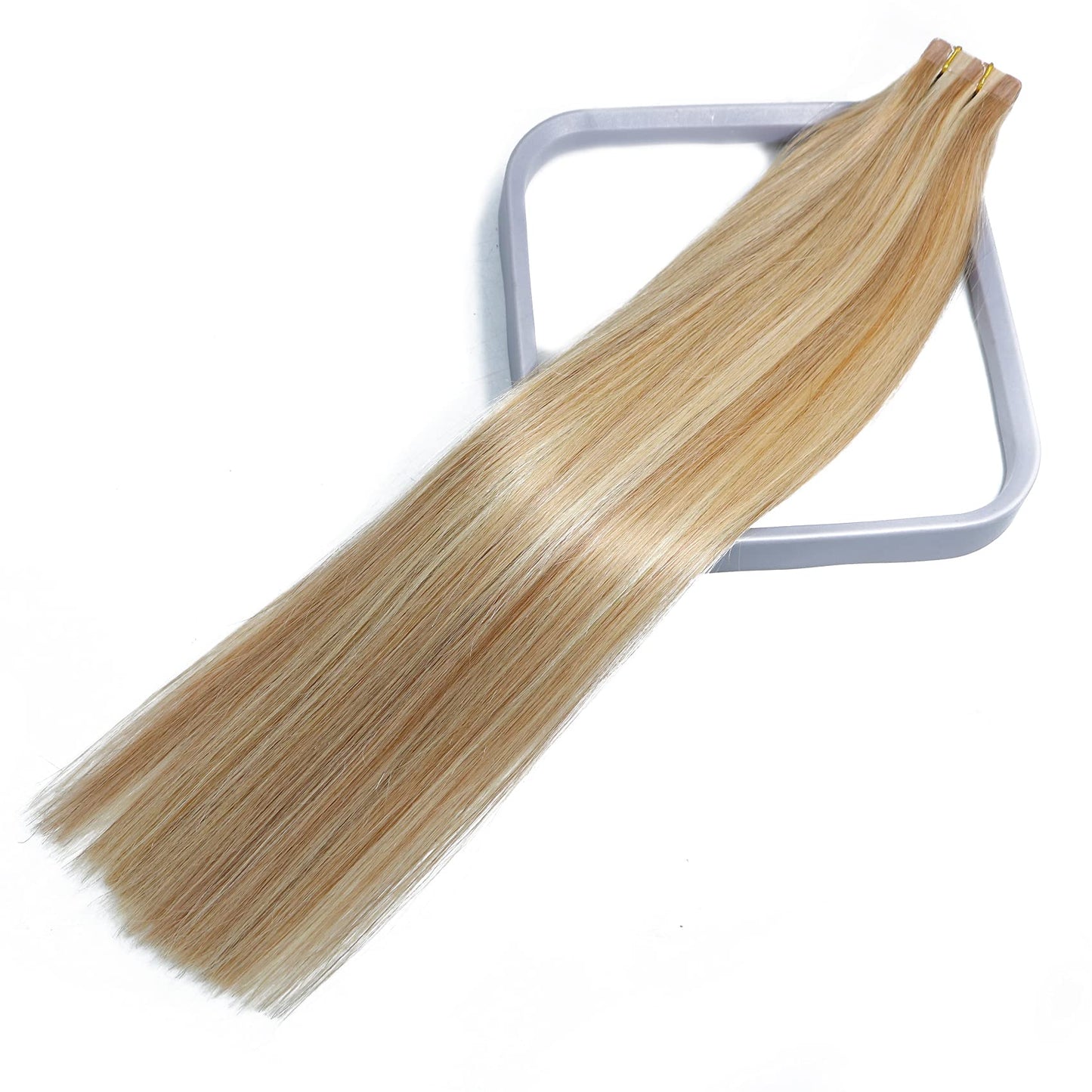 Tape in Hair Extensions Remy Human Hair Ombre Color Golden Brown Highlights Bleach Blonde Invisible Skin Wef 22inch 60g 20 Pieces Staight Tape ins for Fashion Women