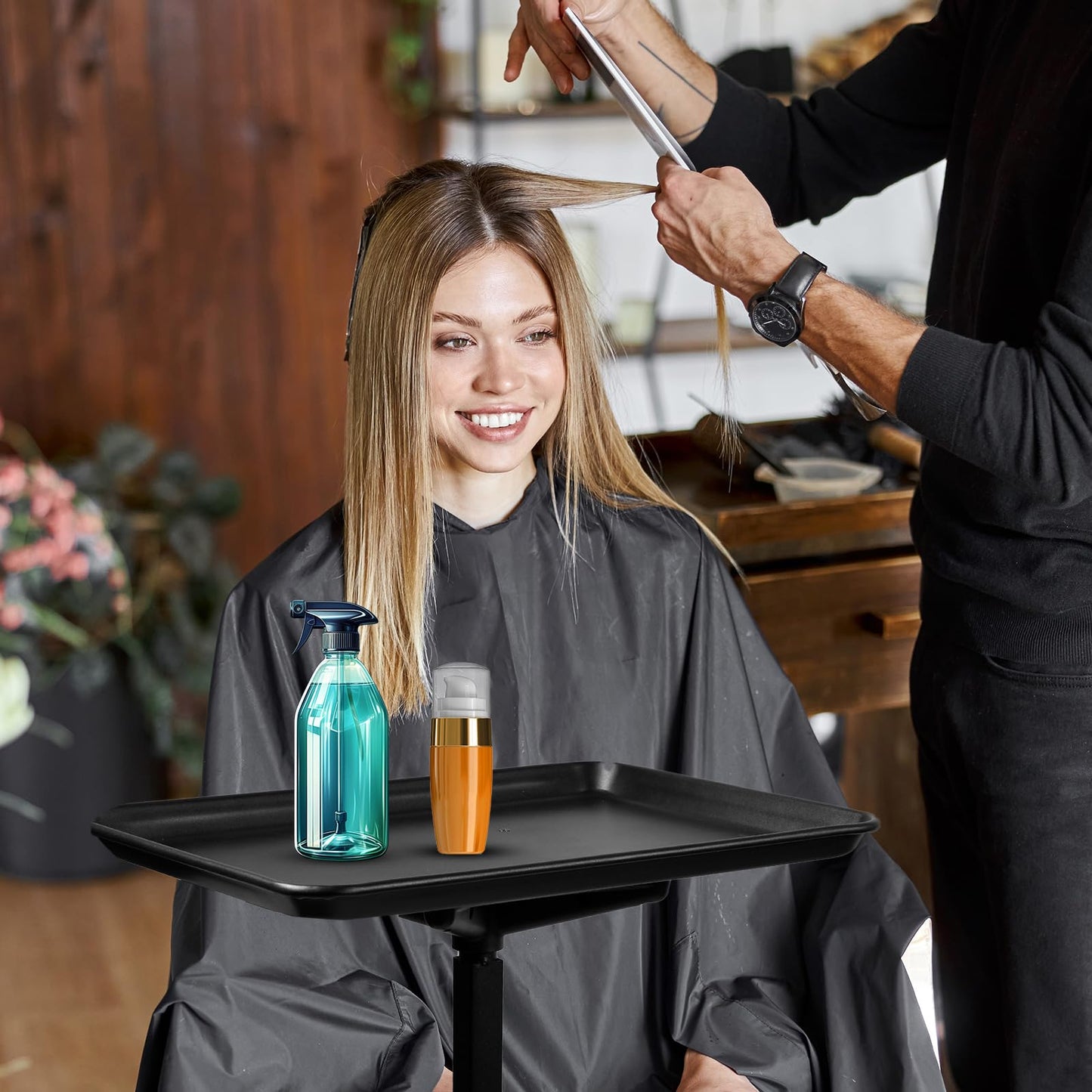 Salon Tray Attached to Chair, Adjustable Height Salon Holder, Barber Chairs Tray, Hair Stylist Attachment Storage Organizer for Hairdressing Tools Combs, Salon Tattoo Spa Equipment Accessories