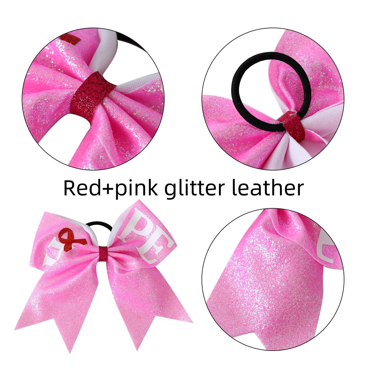 6 Pcs Pink Sequin Grosgrain Ribbon Glitter Hair Bows for Breast Cancer Awareness, Cheer Team Gifts for Teens
