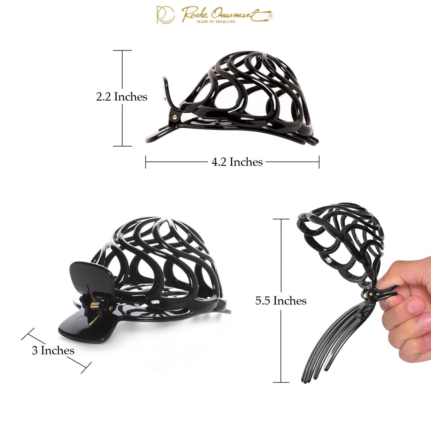 RC ROCHE ORNAMENT 6 Pcs Womens Shell Dome Round Circle Stylish Plastic Strong Grip Hinge Side Slide Bun Maker Clips Girls Beauty Accessory Hair Clip, Large Black