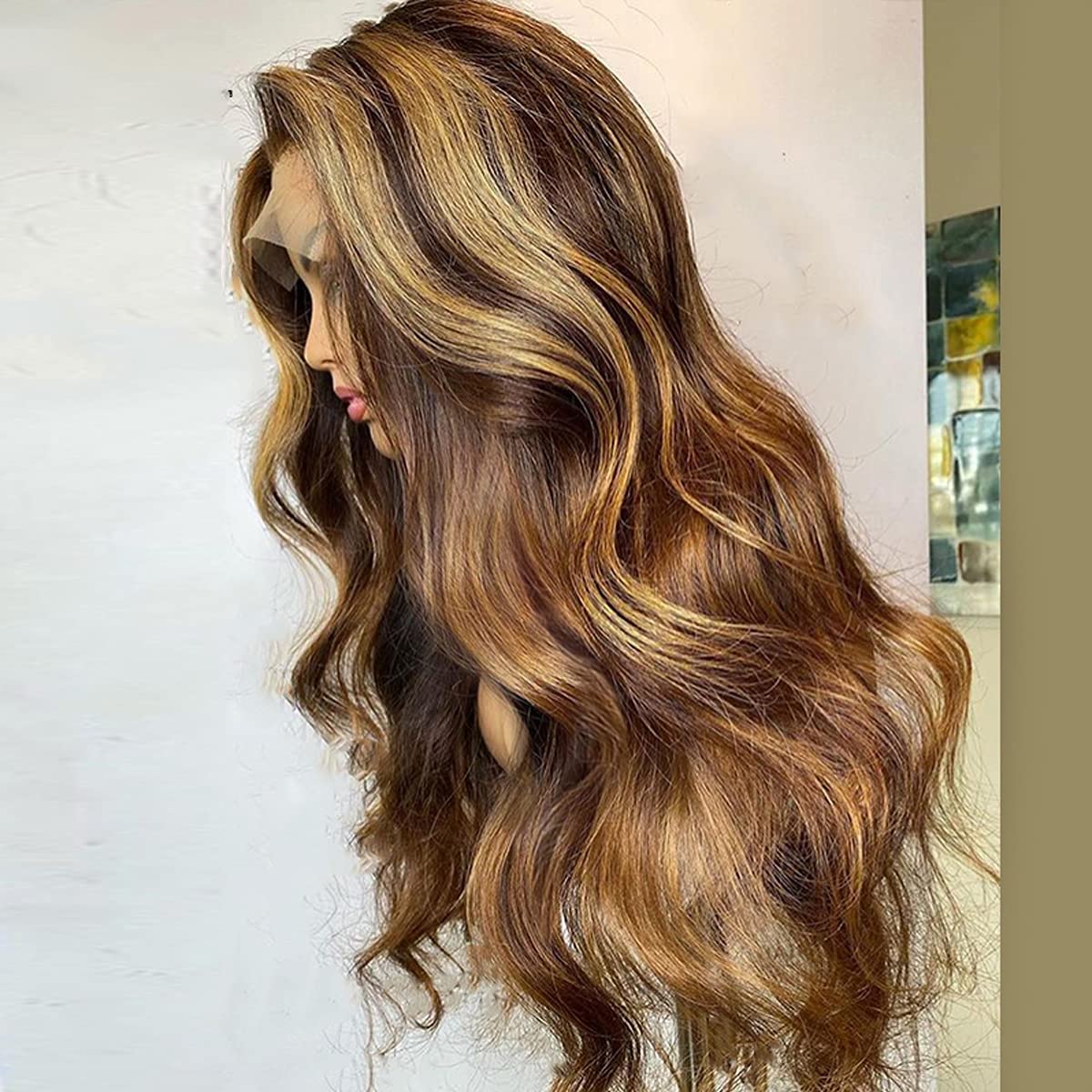 yimisunny Highlight Lace Front Wigs Human Hair Wavy Highlight Wig Human Hair 150% HD Transparent Highlight Ombre Lace Front Wig Human Hair Honey Blonde Pre Plucked With Baby Hair 20 Inch