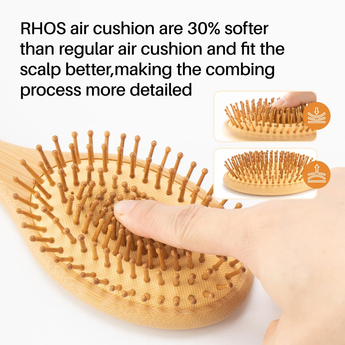 RHOS Wooden Hair Brush for Women and Men, Bamboo Bristles, Oblong, Promotes Hair Growth, Reduces Static Electricity, Suitable for All Hair Types, 9.72 Inch X 3.35 Inch X 1.49 Inch, Hair Brush