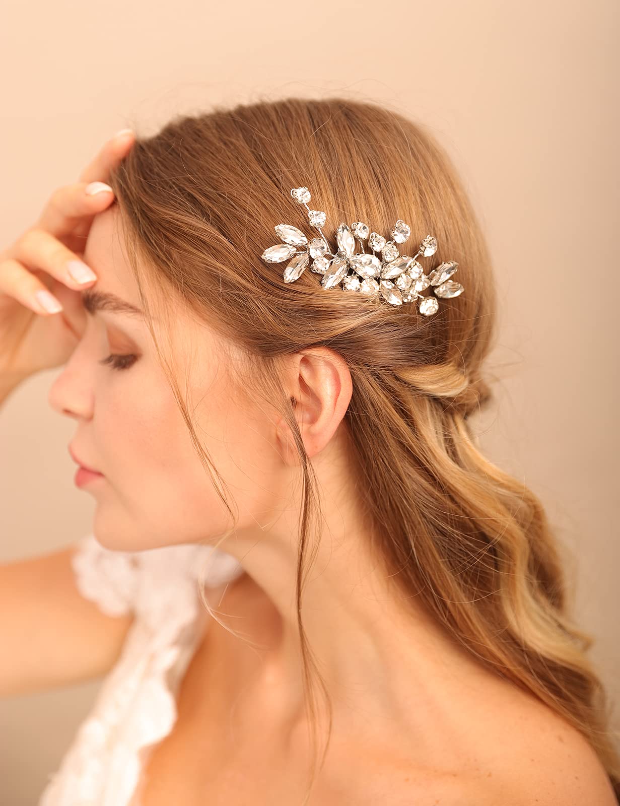 BERYUAN Clear Crystal Teardrop Hair Comb for Women Rhinestone Wedding Hair Accessory for Bride Bridesmaid Prom Hair Pieces (Rose Gold)