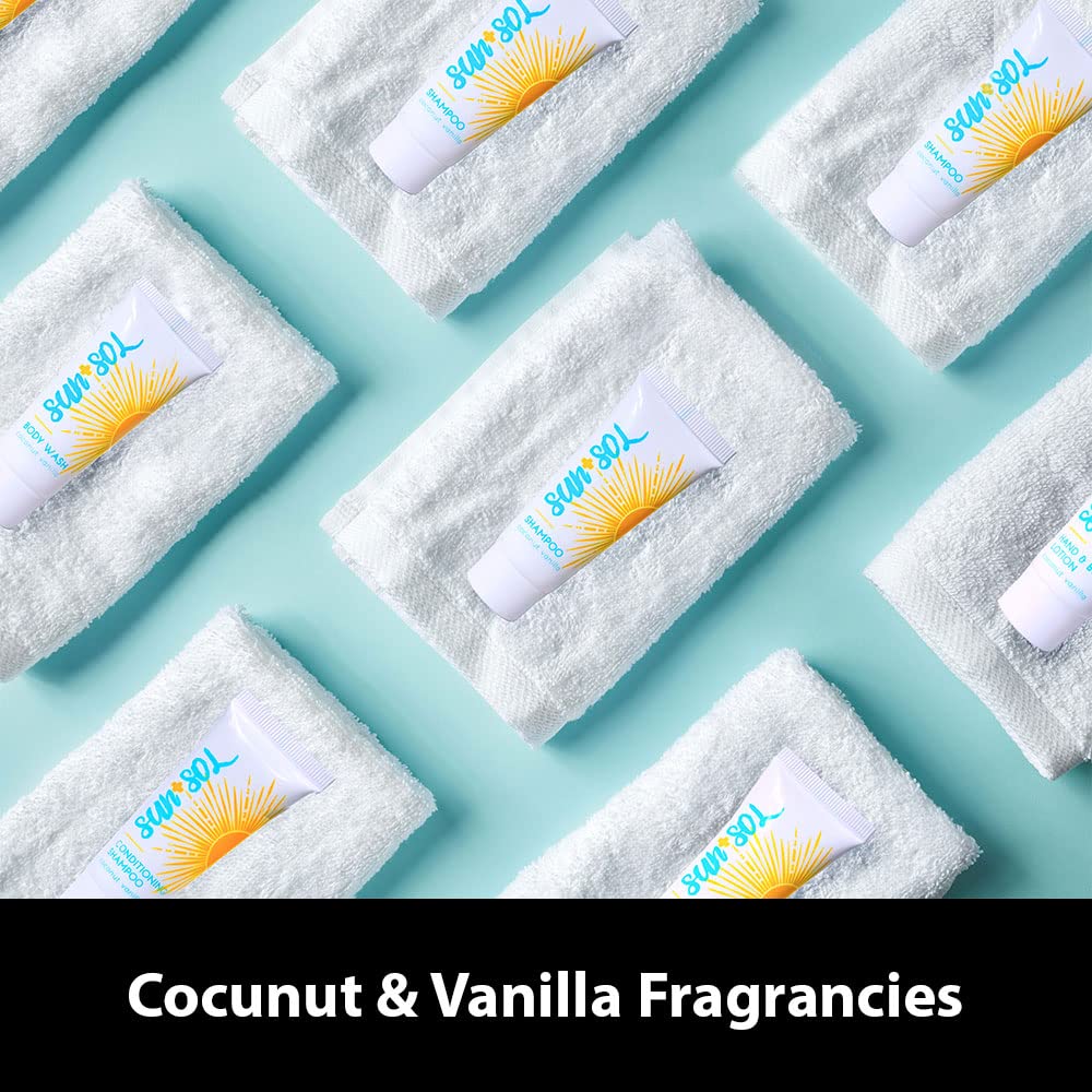 World Amenities - Sun + Sol Bulk Hydrating Conditioner With Warm Coconut & Vanilla Fragrances, Travel Size Toiletries, Mini Hotel Amenities, 0.7 oz, 300 Count