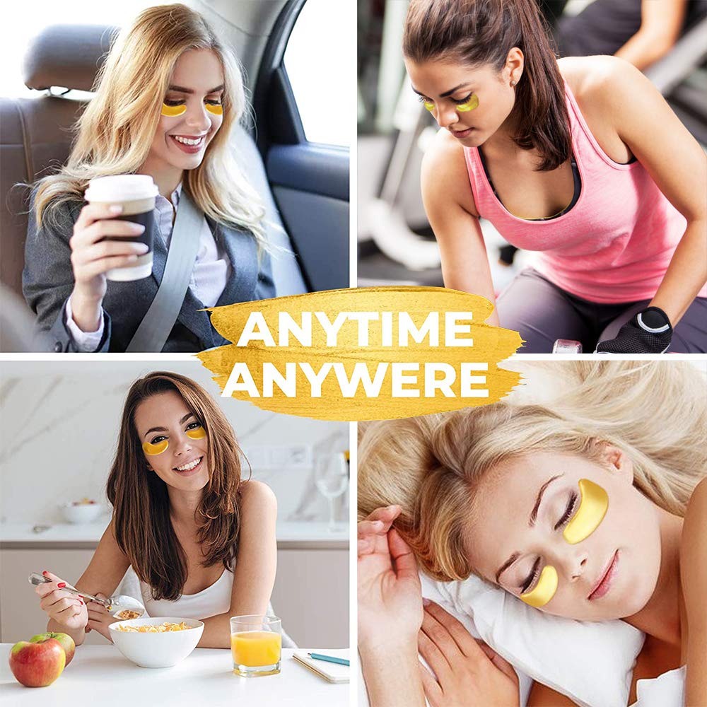 Vandarllin24K Gold Powder Gel Collagen Eye Masks Sheet Patch, Remove Bags,Dark Circles &Puffiness,Reduce Wrinkle,Moisturising,Hydrating for Blackheads (100Pairs)