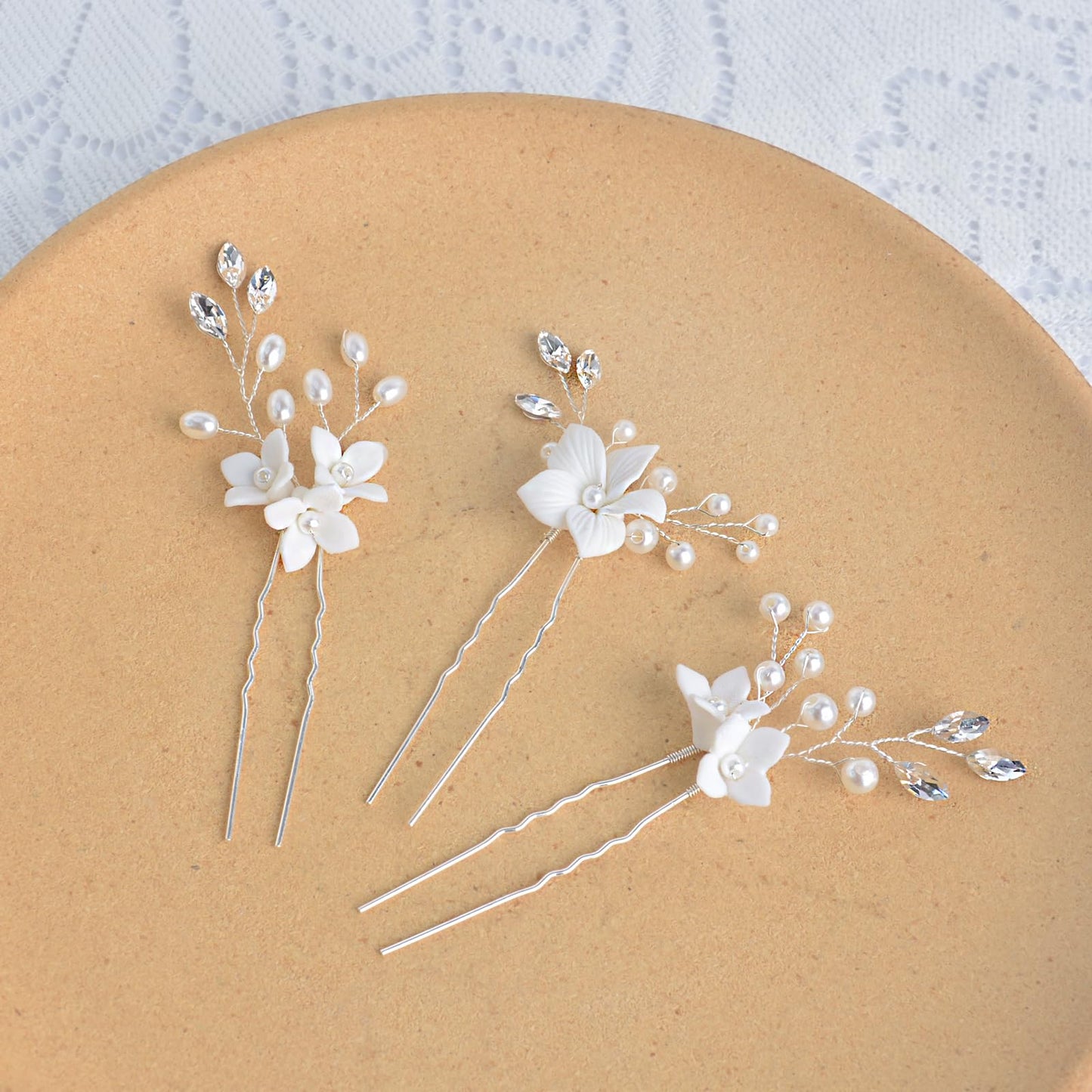 Bridal Hair Accessories, Beusoulover 3pcs Crystal Wedding Hair Pieces, Handmade Rhinestone Bridal Hair Pin for Women, Girls, Bridesmaids (white)