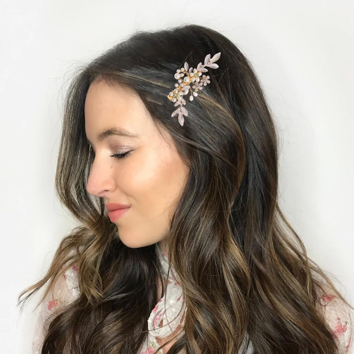 Brides Wedding Crystal Flower Hair Combs, Vintage Hair Clips French Rhinestone Barrettes, Pearl Flower Hair Pins Hair Accessories for Women Girls Bridesmaids