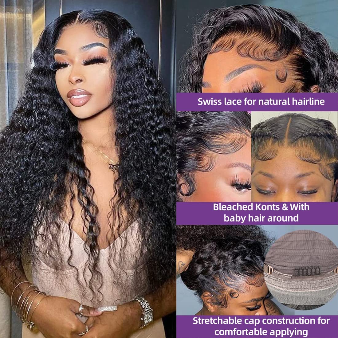 Alsother 20 Inch Deep Wave Lace Front Wigs Human Hair 13x4 HD Lace Frontal Human Hair Wig 180% Density Wet and Wavy Lace Front Wigs Glueless Wigs Human Hair Pre Plucked Deep Wave Wigs Human Hair
