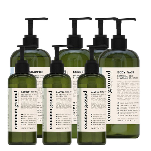 Shampoo, Conditioner, Body Wash & 3 Hand Wash Bundle (7 Items), Paraben & Cruelty Free, Organic, Vegan, Plant-Based, Botanical Scent & Avocado Oil Extracts, Men, Women, Sensitive