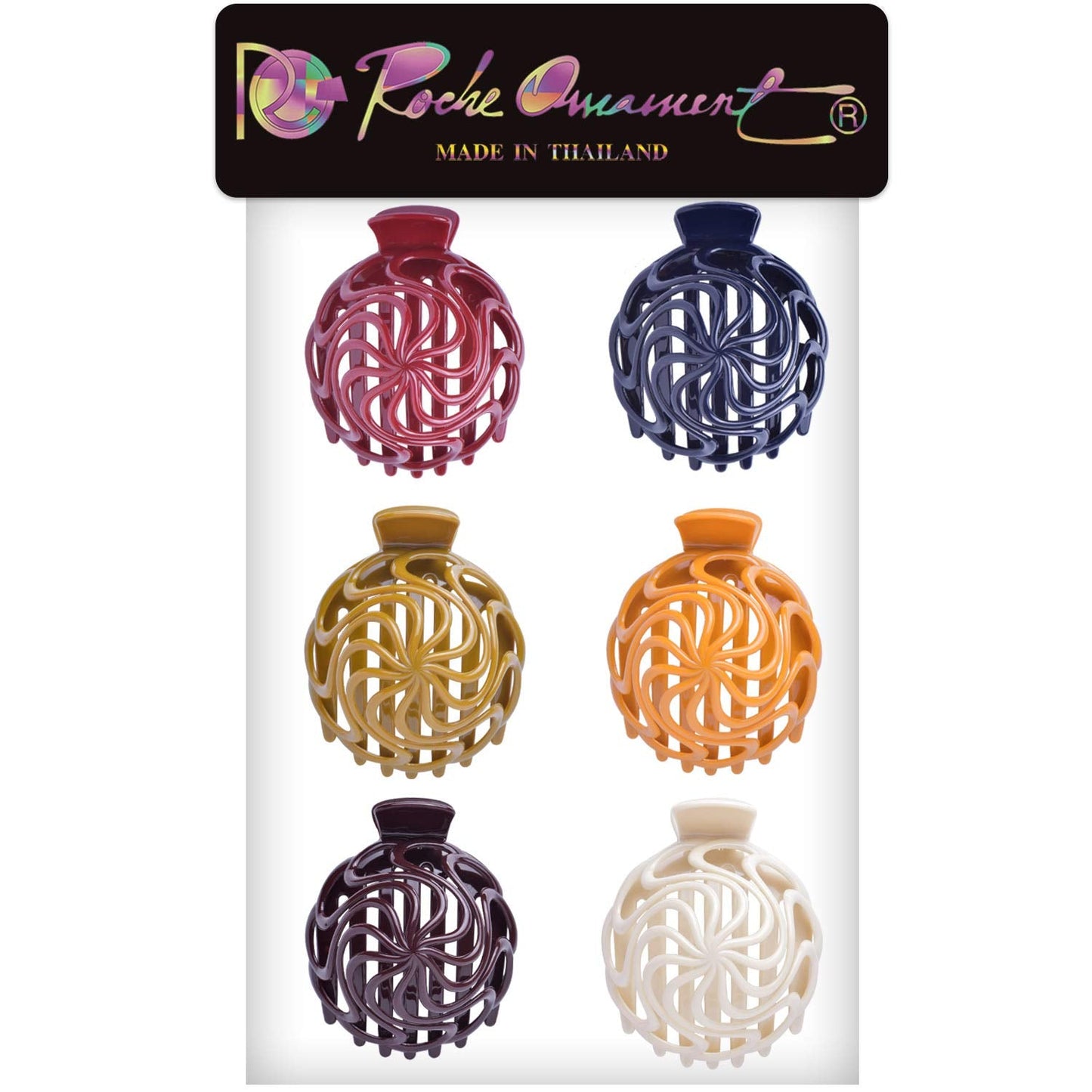 RC ROCHE ORNAMENT 6 Pcs Womens Shell Dome Round Circle Stylish Plastic Strong Grip Hinge Side Slide Bun Maker Clips Girls Beauty Accessory Hair Clip, Medium Classic Multicolor