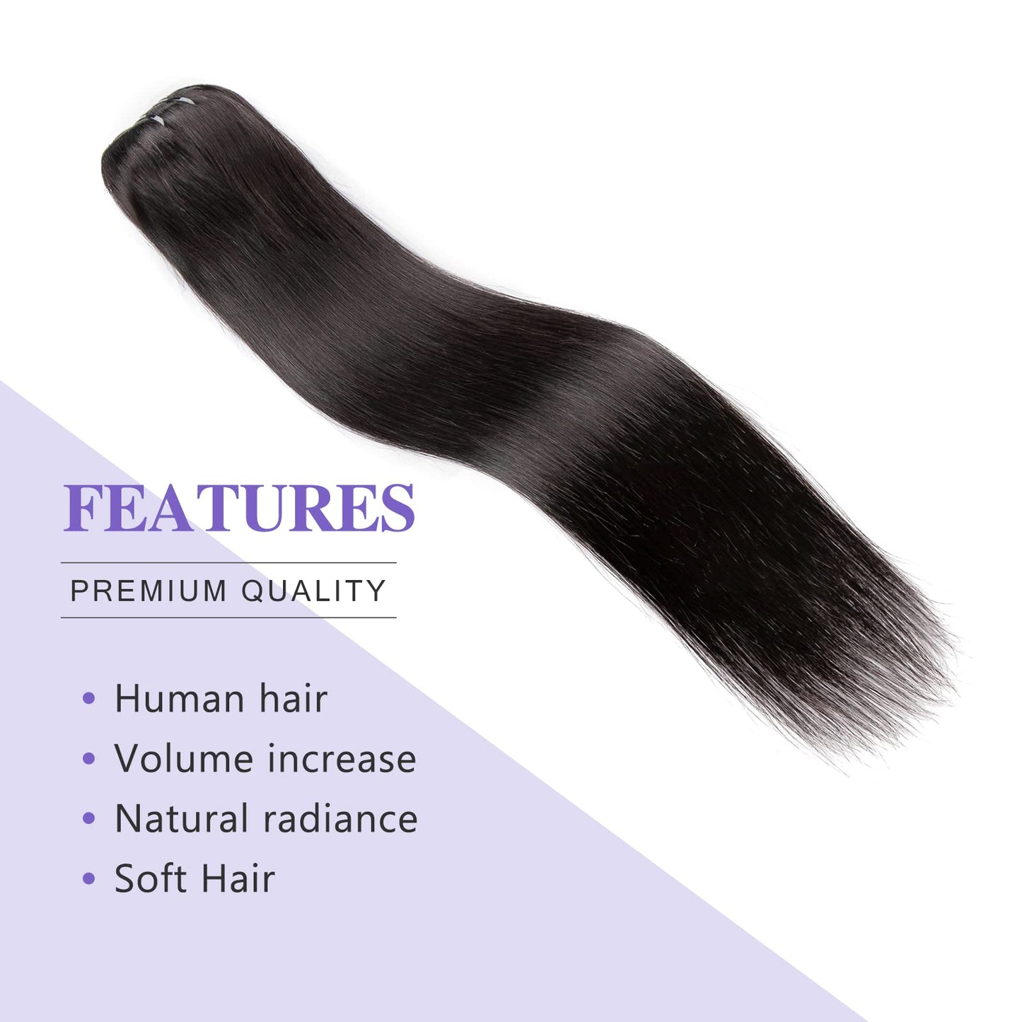 Straight Human Hair Clip in Hair Extensions 100% Unprocessed Full Head Brazilian Virgin Hair Natural Black Color,Double Wefts,8/Pcs with 18Clips,130Gram (20 Inch)