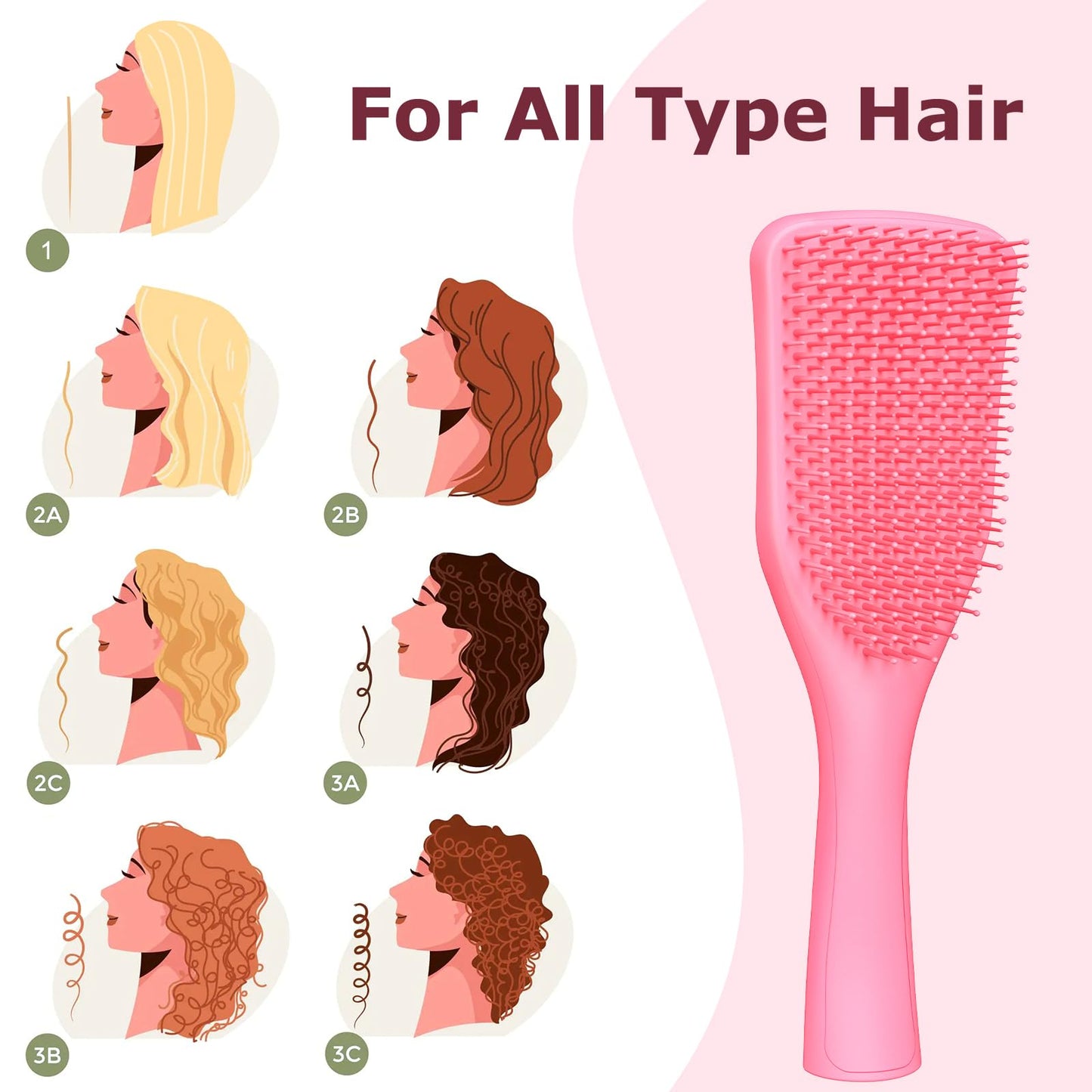 SHINLEA No Tangle Detangler Hair Brush for Wet & Dry Hair, Wave-shaped Soft Bristle Hairbrush for Reduces Breakage, Lightweight Travel Brush Detangling All Hair Types, Pink