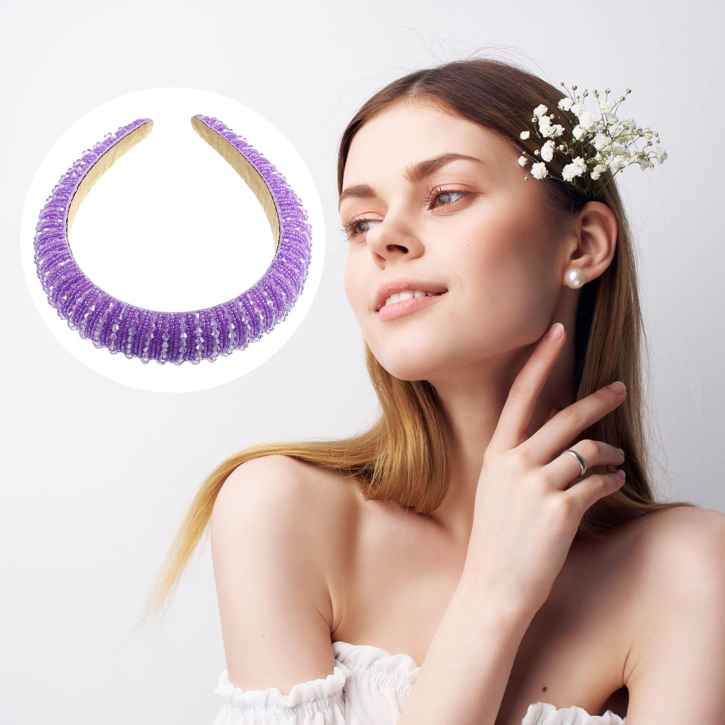 VOCOSTE Crystal Headband, Rhinestone Hairband for Women, Purple, 1.2 Inch Wide