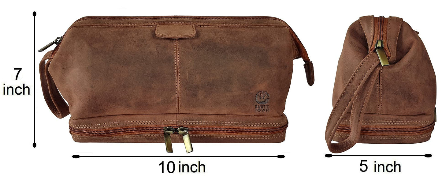 RUSTIC TOWN Handmade Quality Leather Toiletry Bags Combo - The Best Masculine Travel Gift For Men and Women