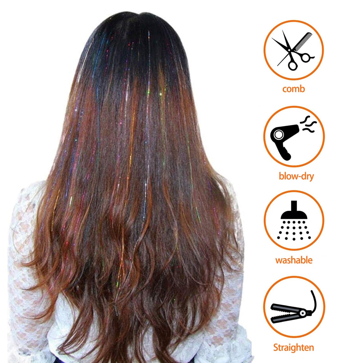 SOYZMYX 12PCS Tinsel Hair Extensions Glitter Hair Extension Clip in Gold Sparkling Fairy Hair Tinsel Kit Shiny Highlights Colorful Heat Resistant Hair Accessories for Girls New Year Party(Silver)