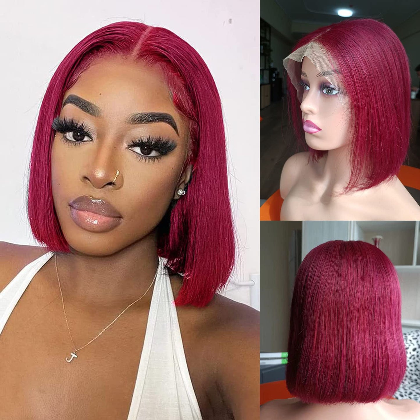 newnavat 99j Burgundy Lace Front Wigs Human Hair 14 Inch Bob Red Bob Wig Human Hair Red Straight Lace Front Wigs Human Hair 13x4 HD Lace Frontal Wig Wine Red Human Hair Wigs for Women
