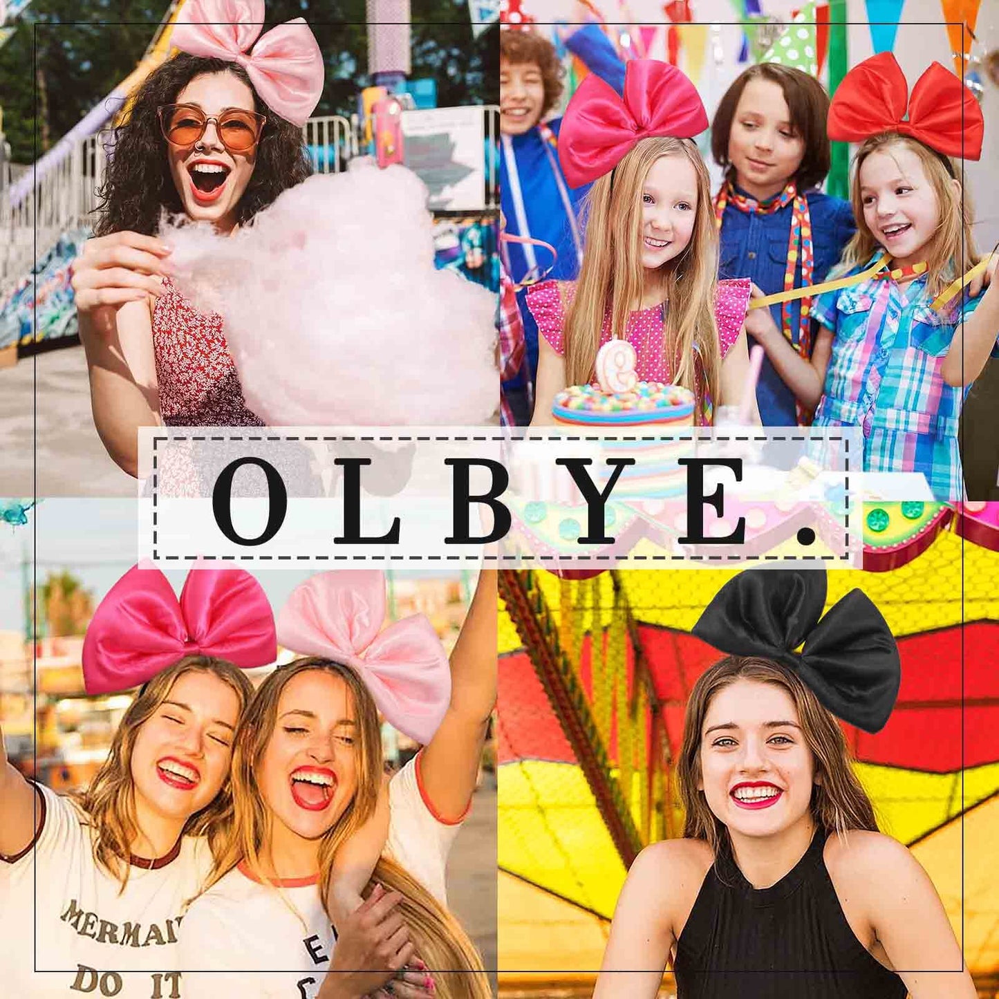 Olbye Bow Headbands with Large Bowknot - Red and Hot Pink Hair Accessories for Halloween, Christmas Party, Costume, Cosplay (2Pcs)