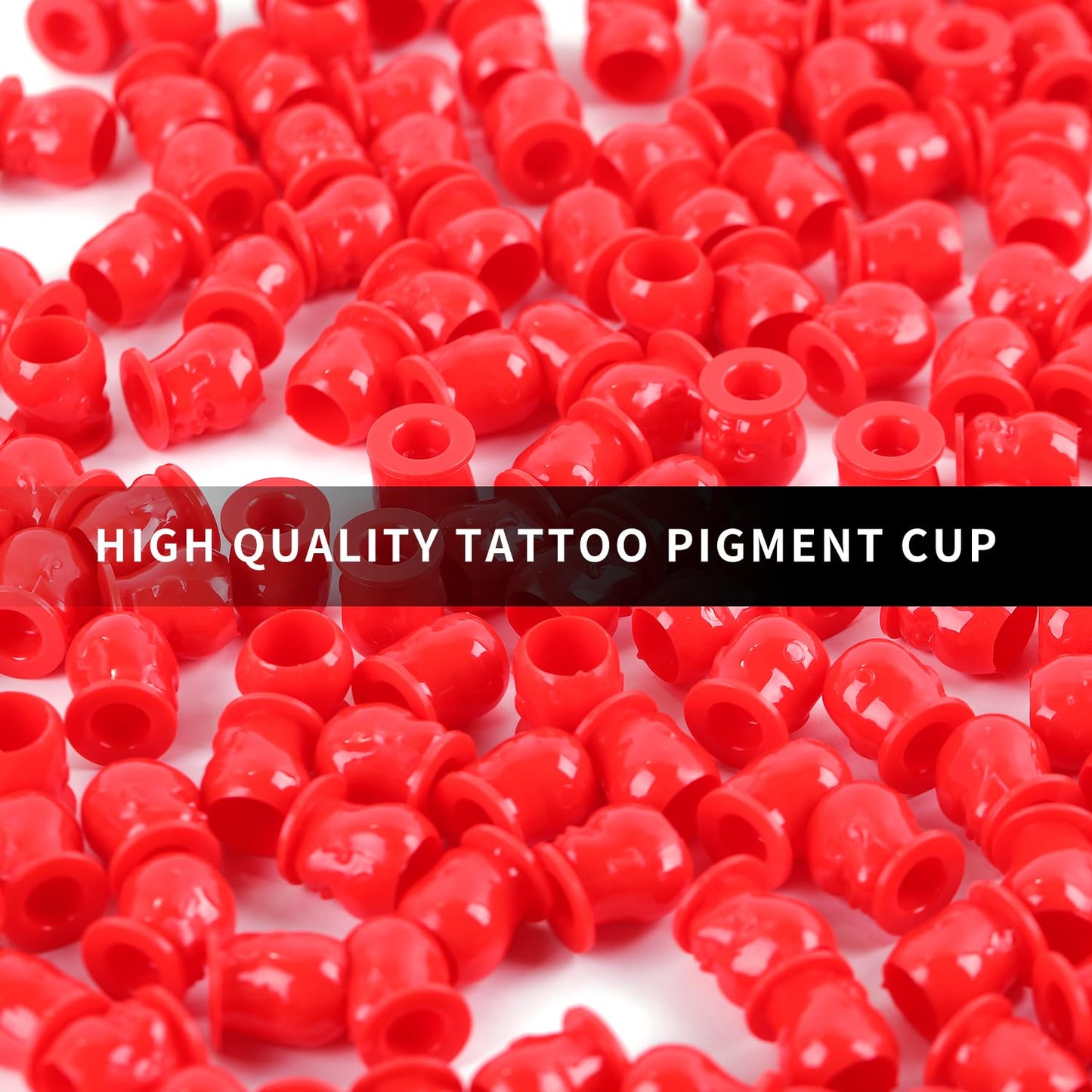 Peslief 200PCS Tattoo Ink Caps Disposable Plastic Doll Tattoo Ink Cups with Base Pigment Caps Ink Cups for Tattooing Permanent Makeup Container for Tattoo Ink Tattoo Supplies - Red