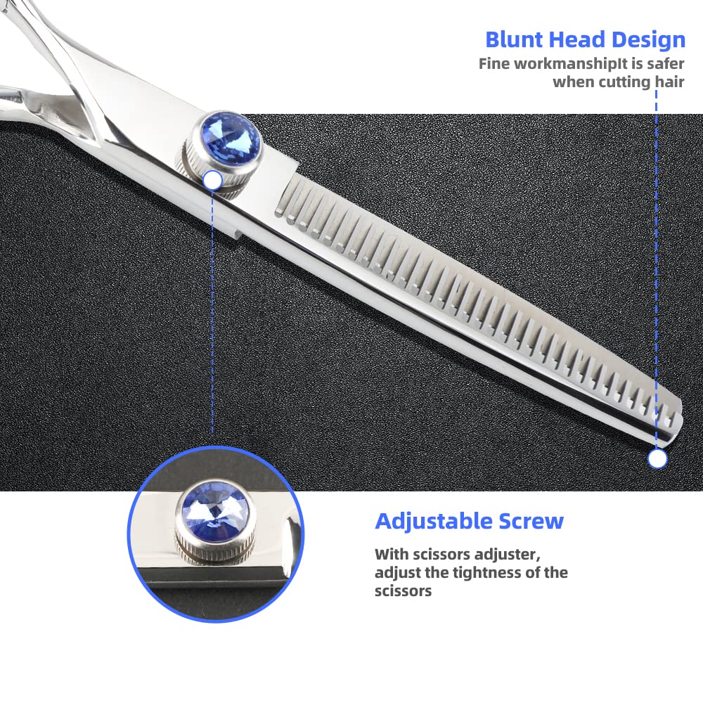 Professional 440C Thinning Scissor Hairdressing Scissors 6.5” Overall Length Stainless Steel Barber Hair Cutting Scissors for Mother Father Friends' Gifts (Blue-02)