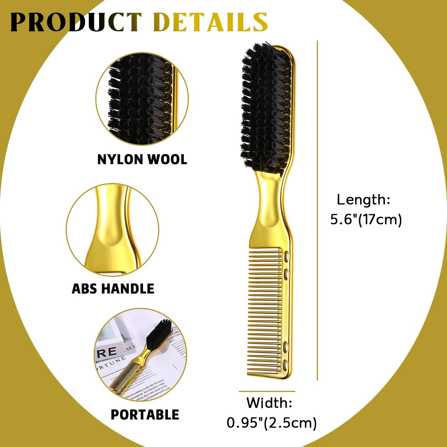 Vtrem Styling Comb for Men: Double Head Cleaning Brush Comb Golden Men's Oil Head Beard Styling Brush-Cleaning Tools Salons Home Use