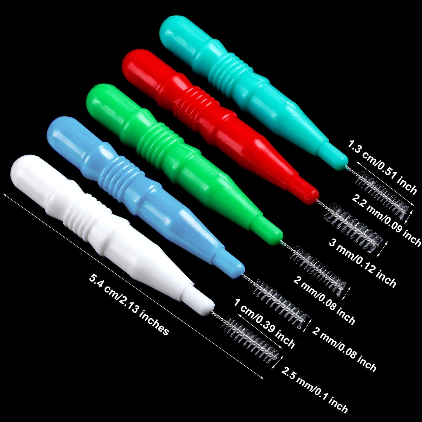 BBTO 100 Pcs Braces Dental Brush Flosser for Cleaner Interdental Brush Toothpick Dental Tooth Flossing Head Oral Dental Toothpick Cleaners Cleaning Tool (Red White Green Light Green, Light Blue)