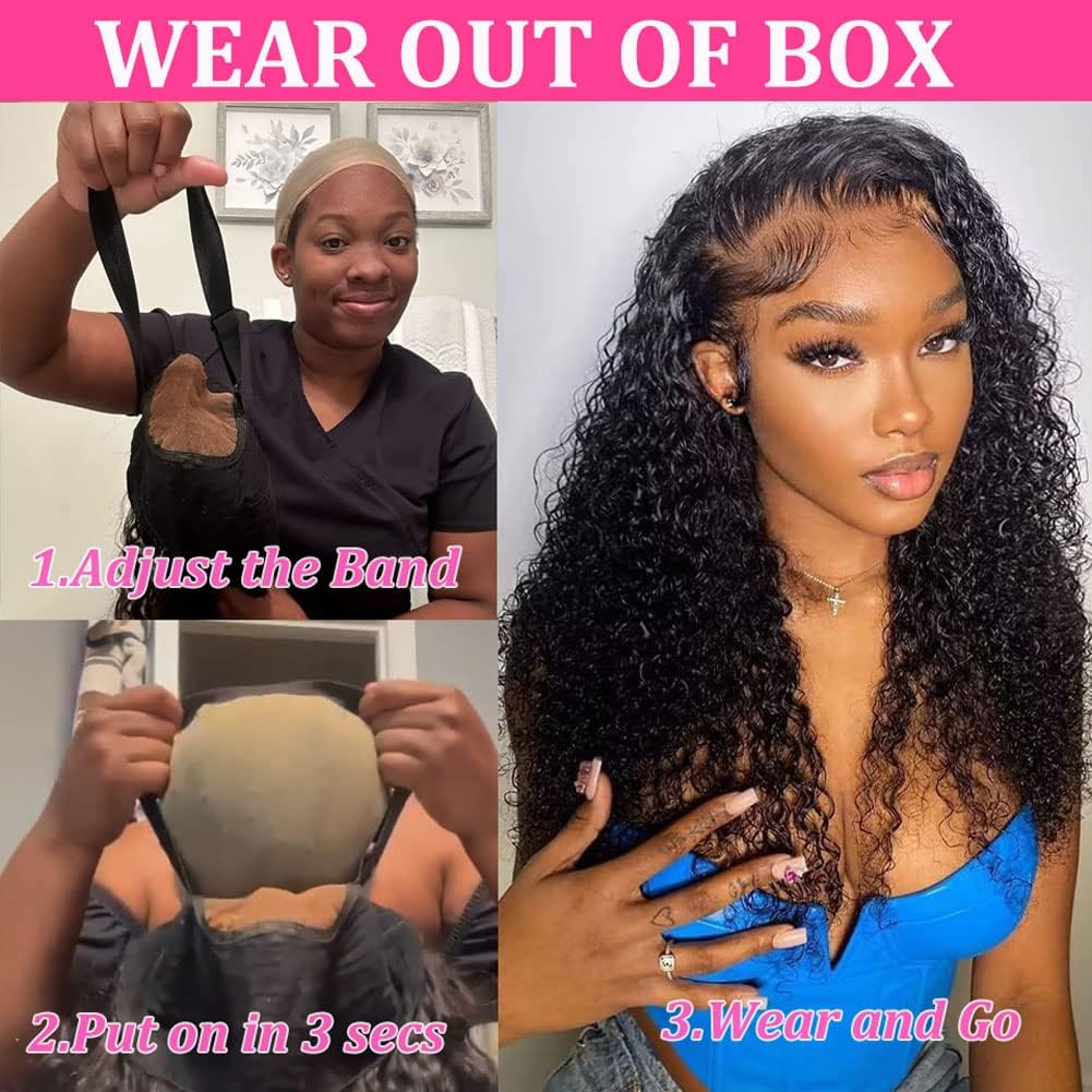 Alionly Glueless Wig Human Hair Pre Plucked 200 Density Water Wave Lace Front Wigs Human Hair 4x4 Closure Wigs for Black Women Human Hair Upgrade Pre Cut HD Transparent Lace Wig 24inch