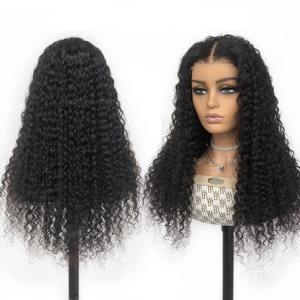4GIRL4EVER Wet and Wavy Glueless wigs human hair Wear & Go Wigs T Part Lace Front Wigs Pre-cut 4x1 HD Lace Closure Human Hair Wigs for Black Women Water Wave Wig 180% Density Natural Black 20 Inch