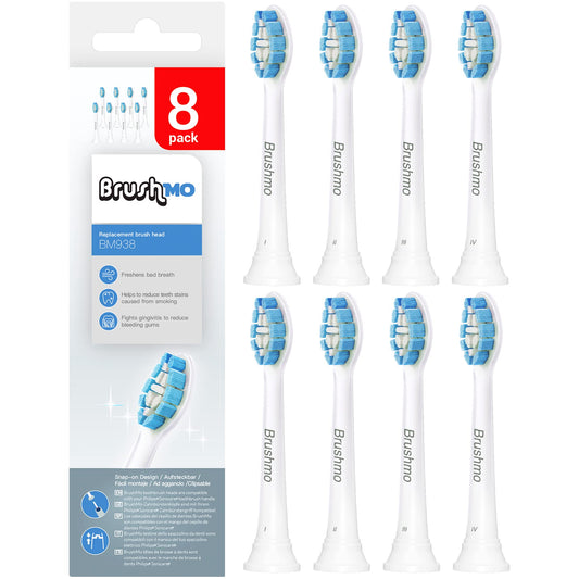 Brushmo Optimal Gum Care for Philips Sonicare Toothbrush Heads HX9033/65 Alternative to Genuine Sensitive Oral Health, 8 Pack, White, BM938