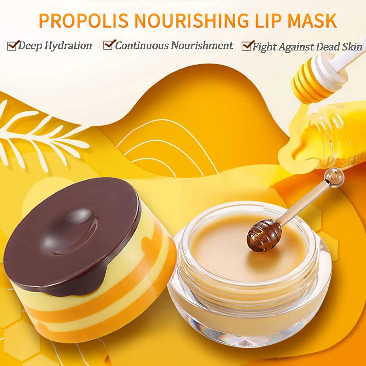 2 Pcs Bee Lip Balm Honey Pot, Honey Lip Mask Propolis Moisturizing Hydrating Prevention Dry and Cracked Lip Scrubs Exfoliator (2 Honey)