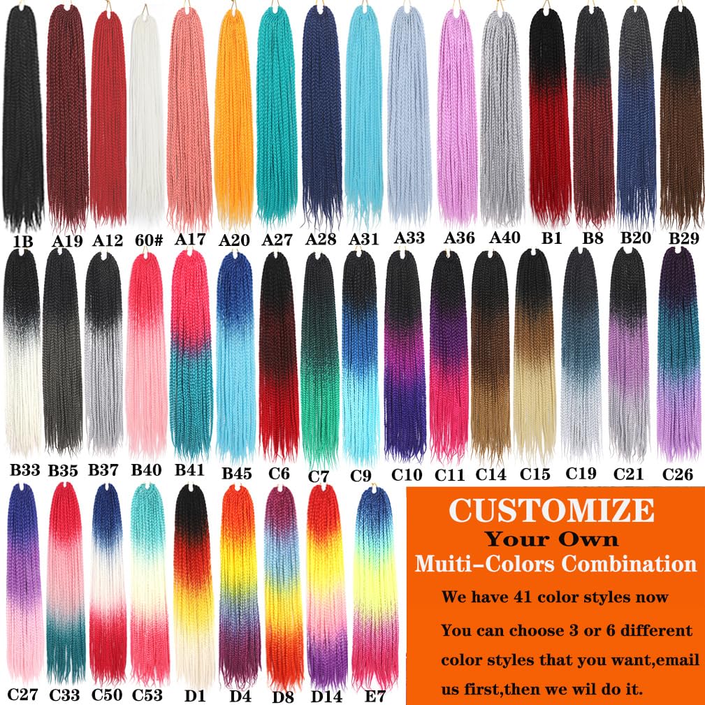 Box Braids Crochet Hair 24 Inch Prelooped Crochet Hair Extensions Hand Made 3 Packs Twist Crothet Braids Hair for Girls and Women Braiding Hair Extensions 22 Strands/Pack (Black-Purple Red-Blue)