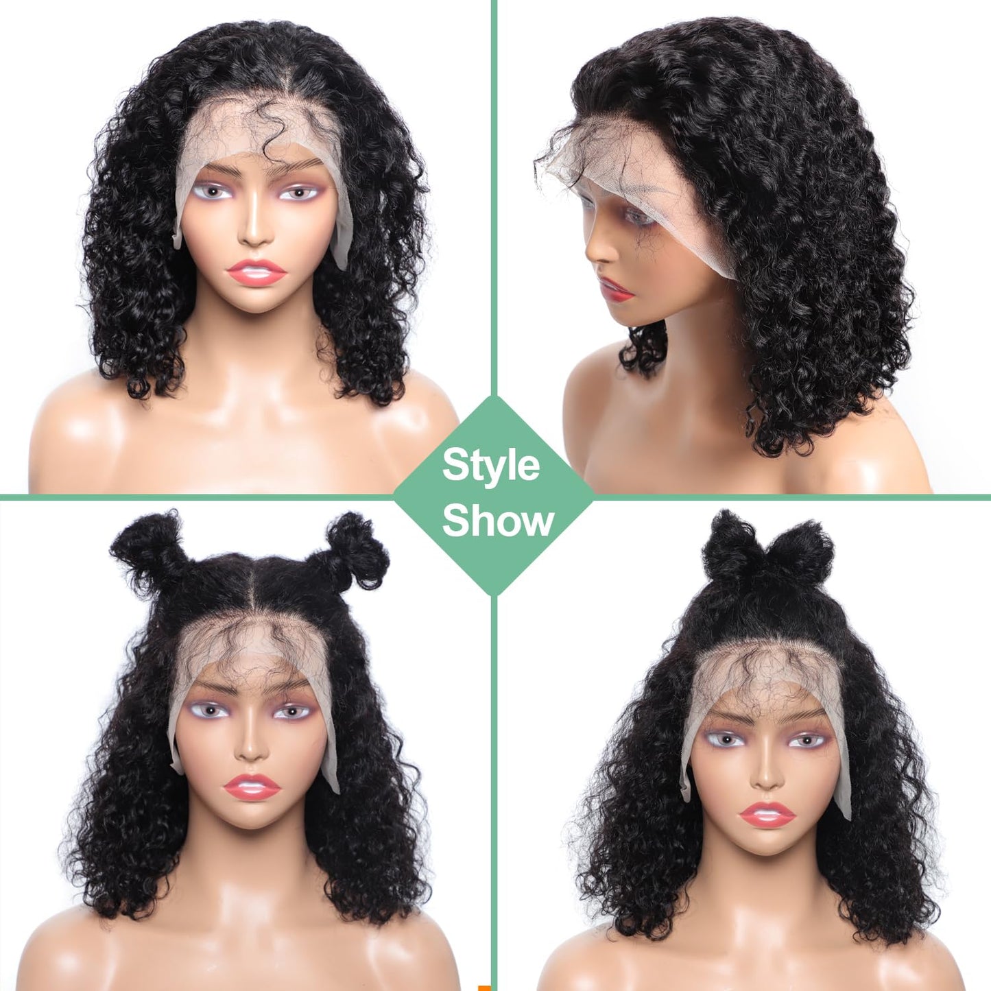 Short Curly Bob Wig Human Hair 13x4 HD Lace Front Wigs Human Hair Pre Plucked Deep Wave Lace Front Wig For Women 180% Density Bleached Knots Short Curly Lace Front Wig Human Hair Natural Color 12 Inch