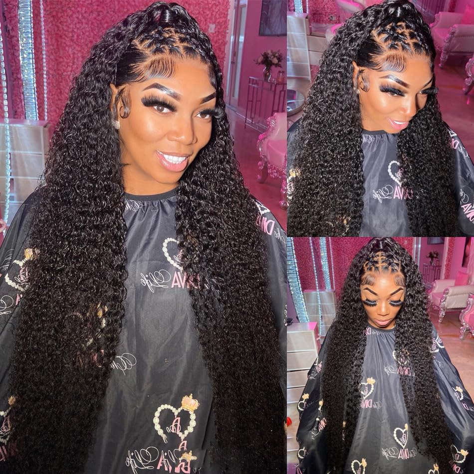 UWLK 13x6 Water Wave Lace Front Wigs Human Hair Pre Plucked 180% Density 13x6 HD Transparent Frontal Wigs Human Hair Water Wave Human Hair Lace Front Wigs for Women with Baby Hair (22 Inch)