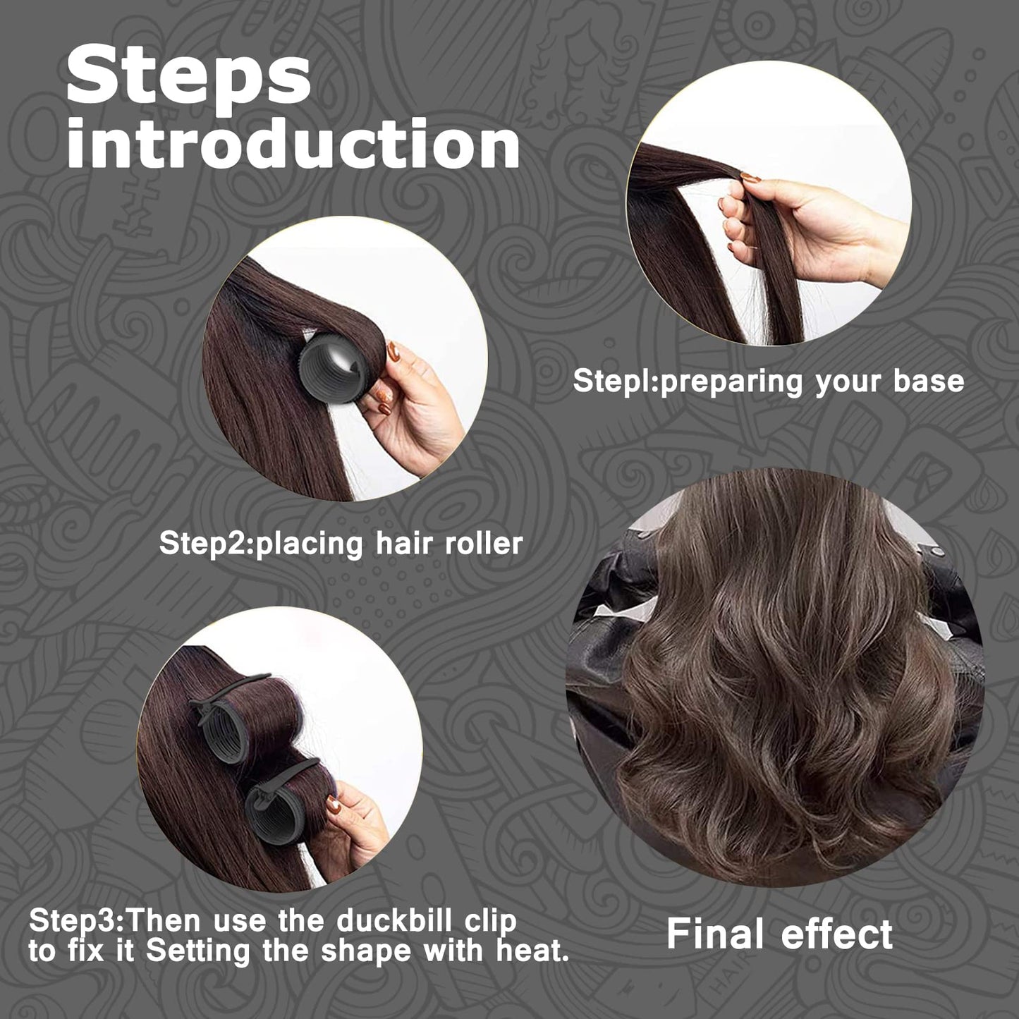 Self Grip Hair Curlers Set - Heatless Rollers for Long, Medium and Short Hair with Clips and Comb, Salon Hairdressing Tools for DIY Styling
