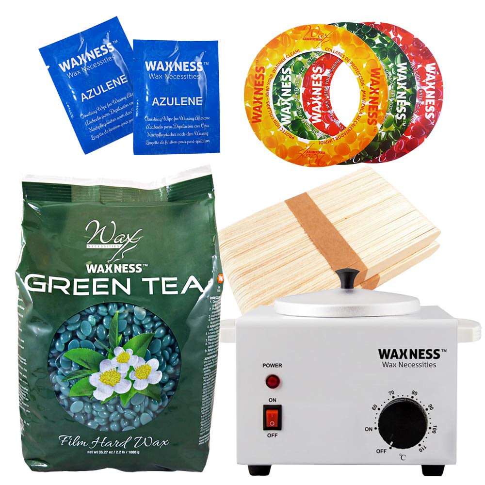 Waxness Green Tea Stripless Waxing Kit with 35.27 oz / 1 kg Wax