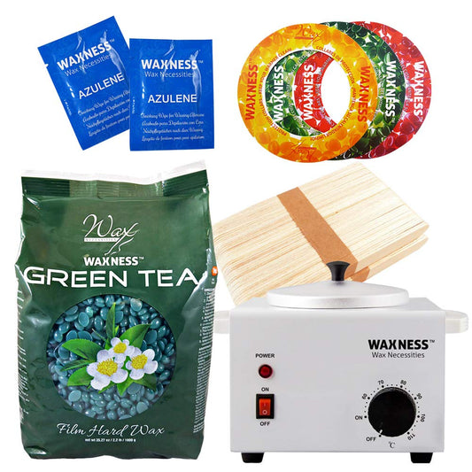 Waxness Green Tea Stripless Waxing Kit with 35.27 oz / 1 kg Wax