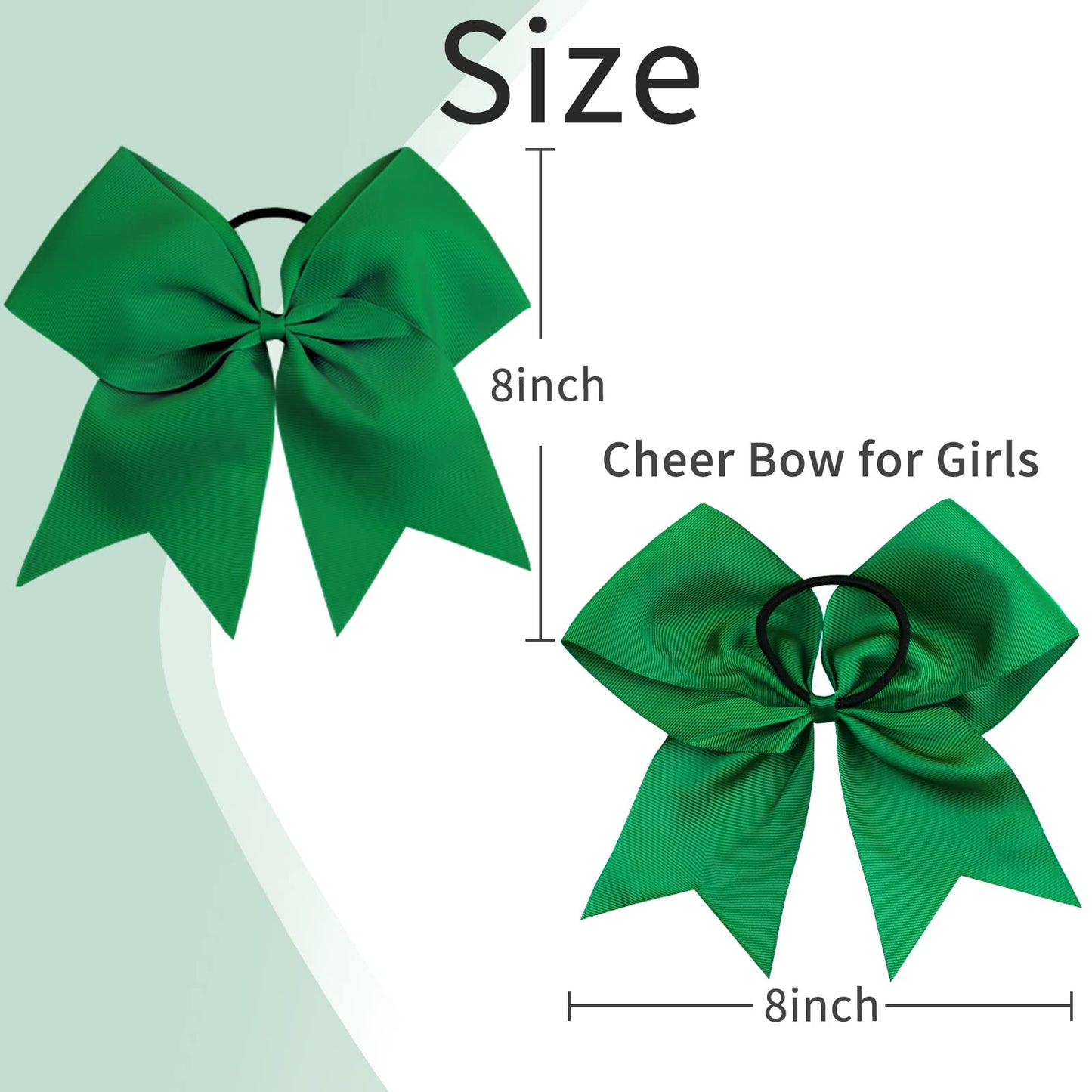 Oaoleer 21PCS 8" Large Cheer Bows Forest Green Bows Jumbo Cheerleader Bow with Ponytail Holder Elastic Band Handmade for Cheerleading Teen Girls College Sports