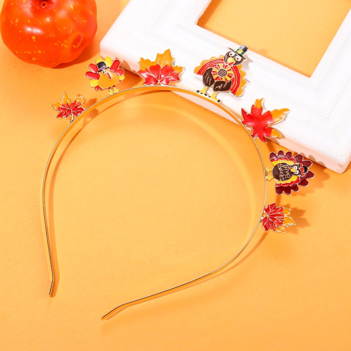NVENF Thanksgiving Headband Autumn Fall Hairbands for Women Rhinestone Letter ‘GIVE THANKS’ ‘HAPPY FALL’ Gold Hair Hoop Thanksgiving Party Favors Hair Accessory Gifts (Turkey+Maple Leaf)