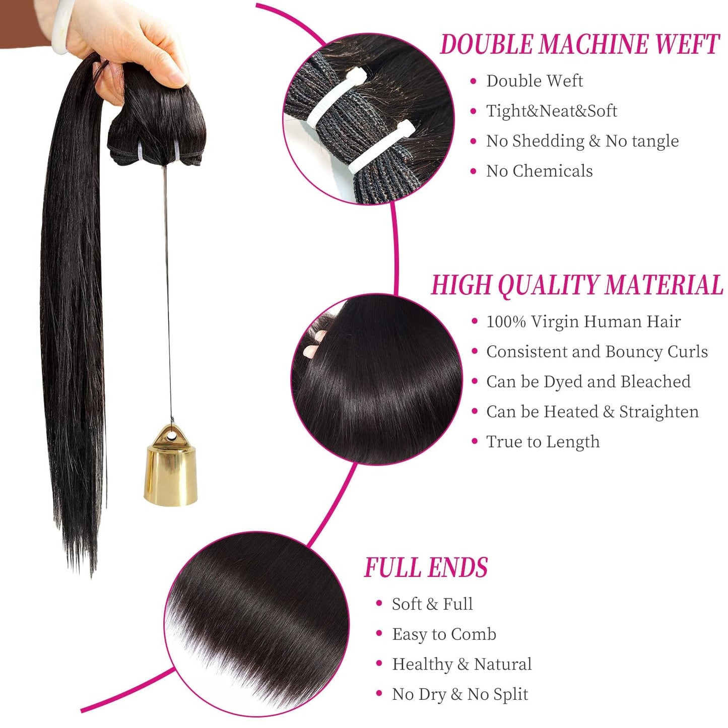 BALORIECA 16A Cambodian Raw Straight Human Hair Bundles - 100% Real Virgin Unprocessed, Cuticle Aligned Weave, Tangle-Free with Thick Ends, 100g per Bundle Natural Color(24 Inch Single Bundle)