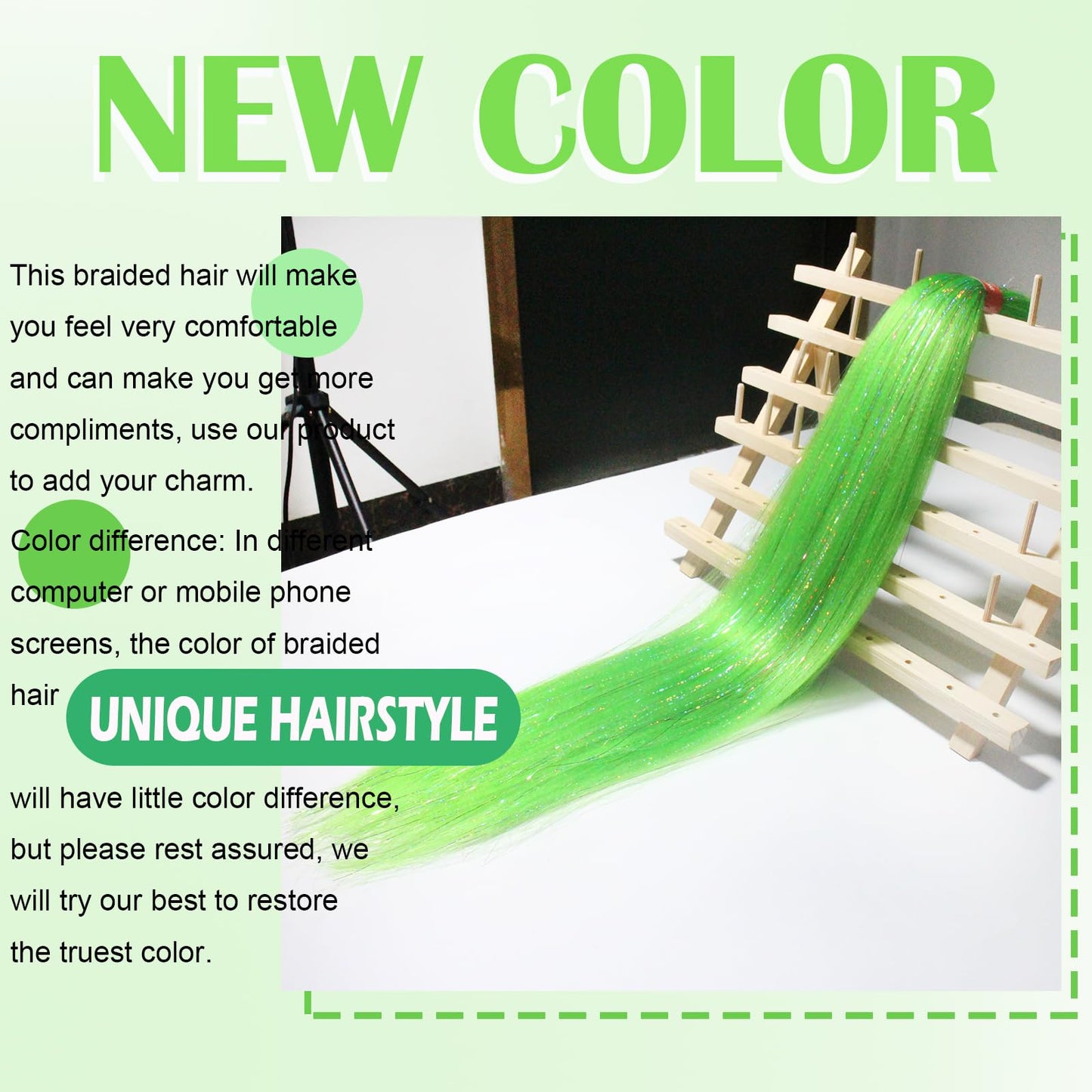 Neon Green Pre Stretched Braiding Hair With Tinsel Glitter 30 Inch Box Braid Hair Extensions Shinny 3 Packs Yaki Texture Pre Feathered Festival Braids Hair