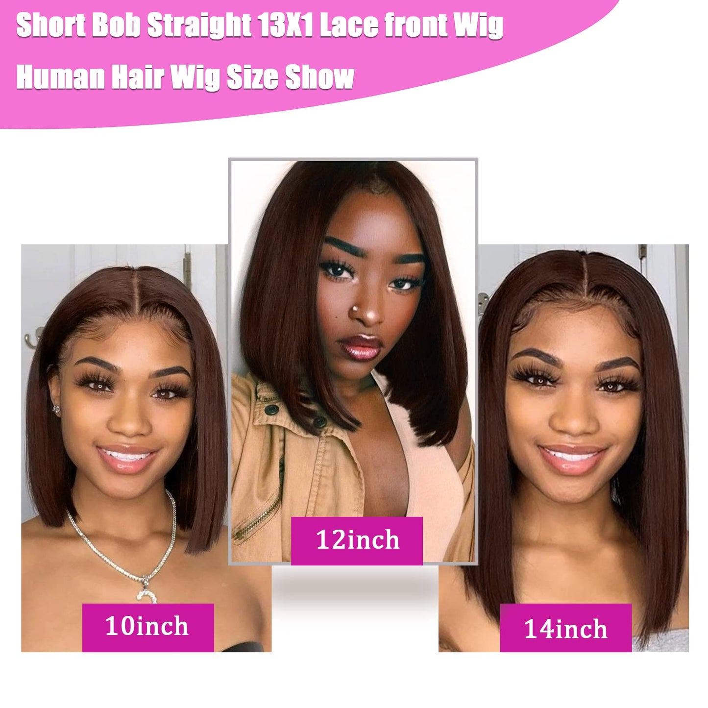 Bob Human Hair Wigs Short Straight Lace Front Wigs Cut Brown Short Curly Human Hair Wigs 180% Density Lace Front Wigs for Black Women Human Hair Plucked Pre Plucked With Baby Hair (4#, 14inch)