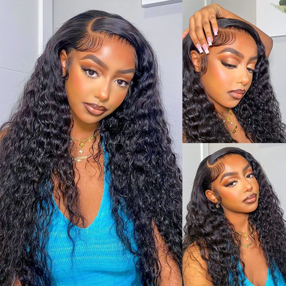 Alsother 20 Inch Deep Wave Lace Front Wigs Human Hair 13x4 HD Lace Frontal Human Hair Wig 180% Density Wet and Wavy Lace Front Wigs Glueless Wigs Human Hair Pre Plucked Deep Wave Wigs Human Hair
