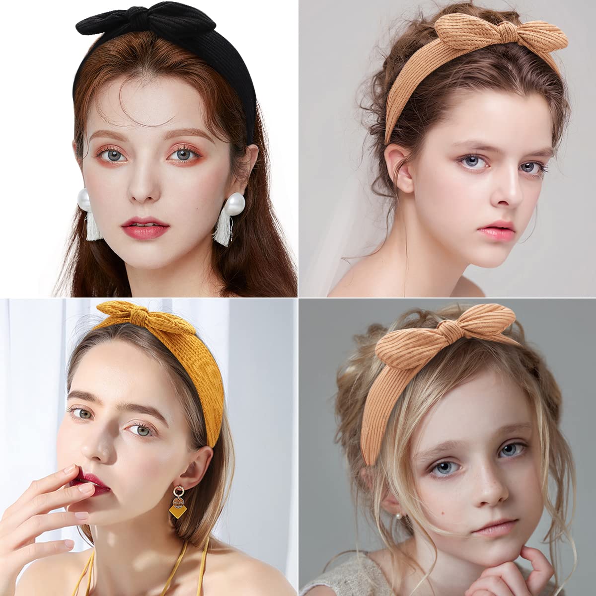 TOBATOBA Knotted Bow Headbands - Diademas Para Mujer De Moda, Vintage Bunny Ears, Wide Top Knot Hair Bands for Women and Girls, No Slip Fashion