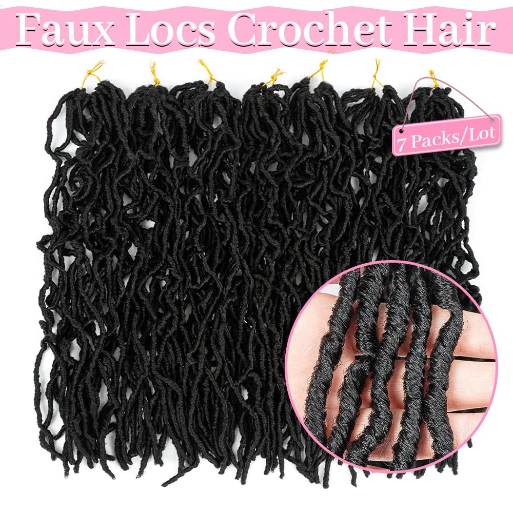 Umylar Faux Locs Crochet Hair 24 inch 7 Packs Soft Locs Crochet Hair Pre Looped Goddess Curly Wavy Synthetic Crochet Hair For Black Women (24 Inch, 7Packs, 1B#)