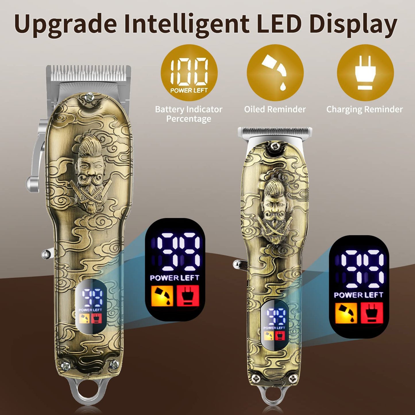 Suttik Professional Hair Clippers for Men Beard Trimmer Set with Case, Cordless Barber Clippers for Hair Cutting Grooming Kit, Rechargeable, LCD Display,Gift for Men