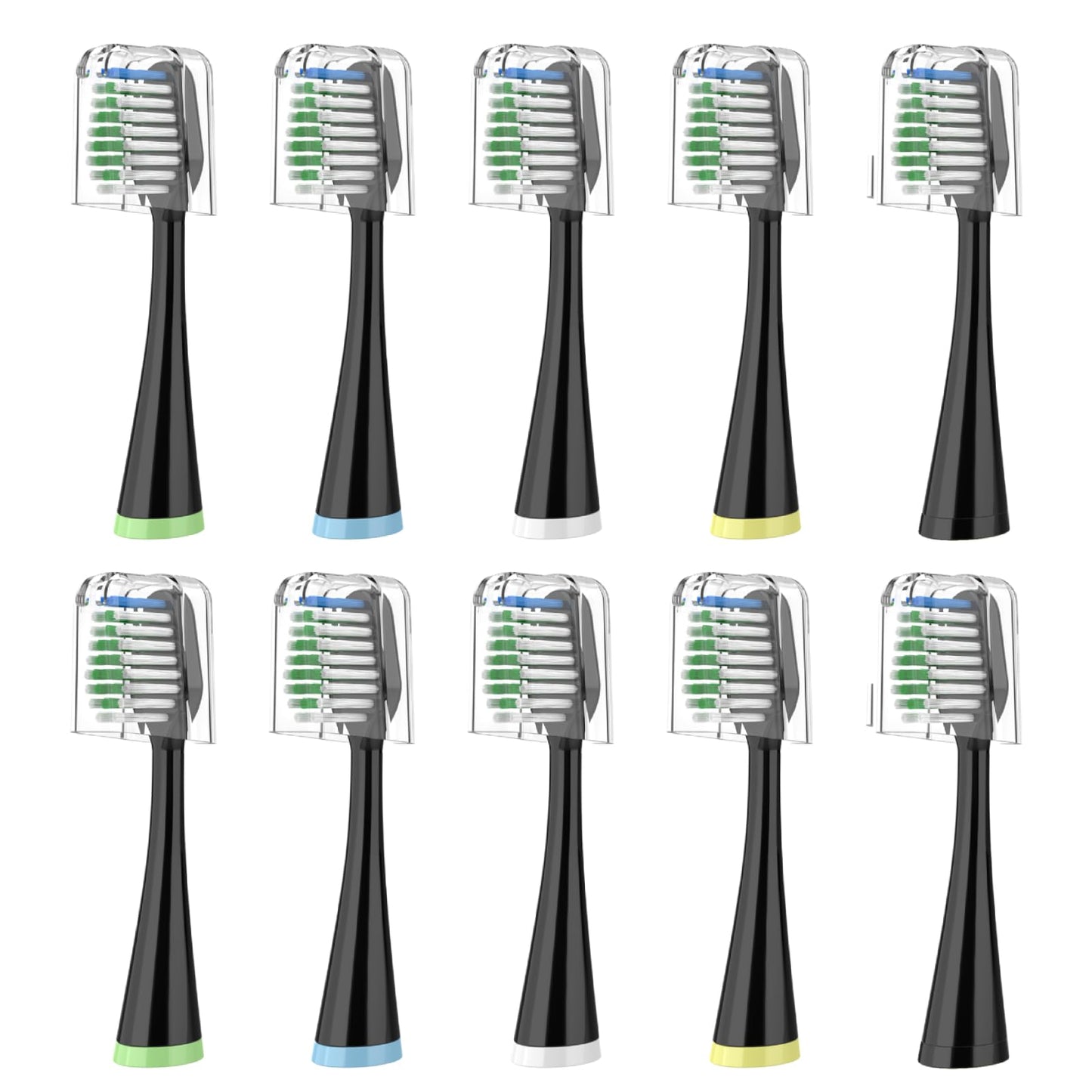 Replacement Toothbrush Heads for Waterpik Complete Care 5.0/9.0 (CC-01/WP-862), with Covers, 10 Count, Black