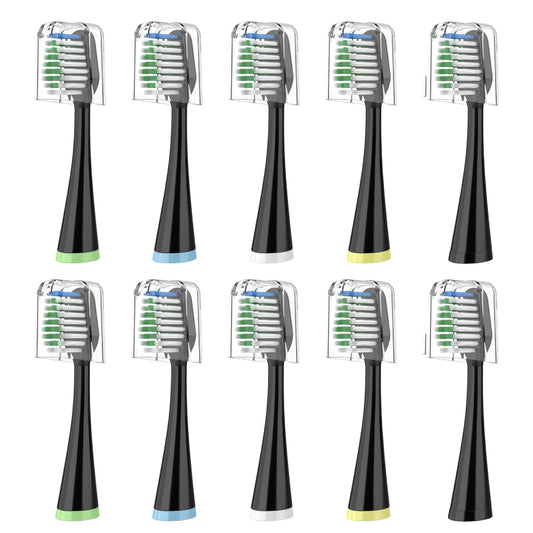Replacement Toothbrush Heads for Waterpik Complete Care 5.0/9.0 (CC-01/WP-862), with Covers, 10 Count, Black