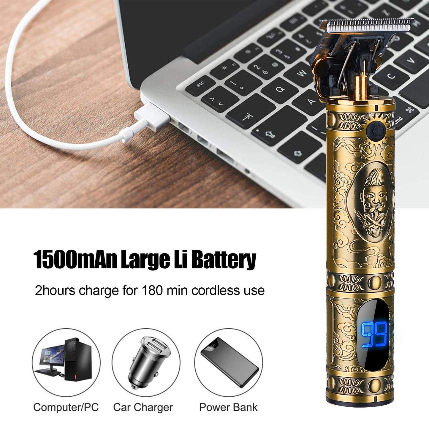 Suttik Professional Hair Clippers for Men Beard Trimmer Set with Case, Cordless Barber Clippers for Hair Cutting Grooming Kit, Rechargeable, LCD Display,Gift for Men