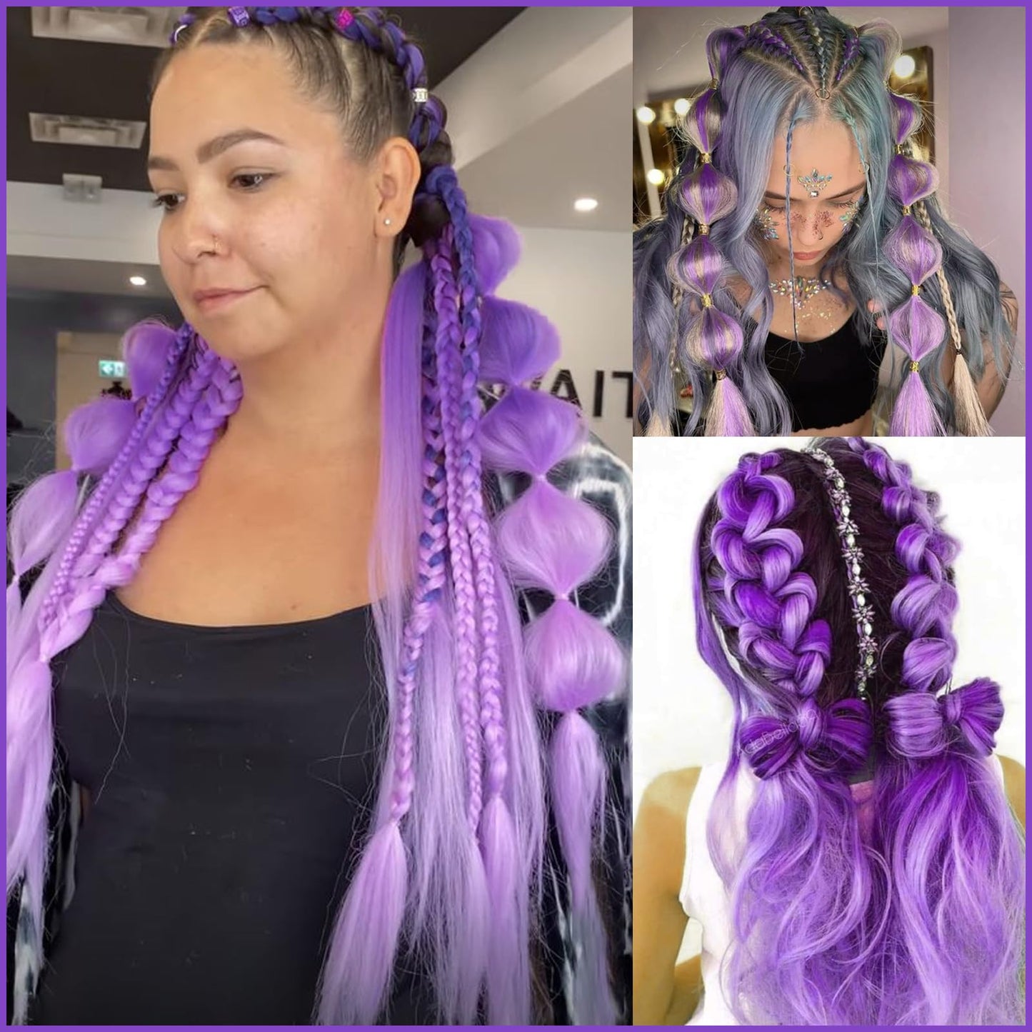 Ombre Purple Mix Braiding Hair Pre Stretched 2 Packs Box Braids Hair Extensions 26 Inches Synthetic Pre Stretched Braiding Hair